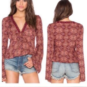 FREE PEOPLE TIME OF YOUR LIFE TOP CORAL COMBO  RAYON SNAP TIE Sz S NWT